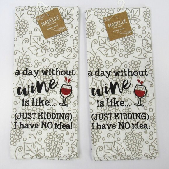 Kitchen Towel Set Of 2 Cotton Dish Towels Wine Theme Funny Novelty Print NWT   H - Picture 1 of 4